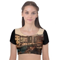  The Harbor, Riva, Lake Garda, Italy 1890-1900 Velvet Short Sleeve Crop Top  by ConteMonfrey