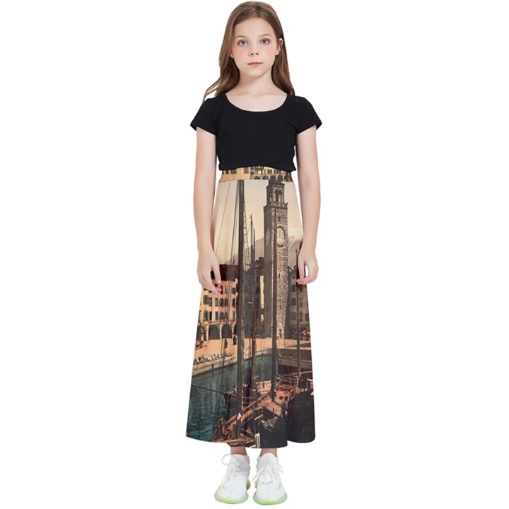  The Harbor, Riva, Lake Garda, Italy 1890-1900 Kids  Flared Maxi Skirt