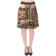 The Harbor, Riva, Lake Garda, Italy 1890-1900 2 Background Brown Velvet High Waist Skirt by ConteMonfrey