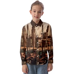 The Harbor, Riva, Lake Garda, Italy 1890-1900 2 Background Brown Kids  Long Sleeve Shirt by ConteMonfrey