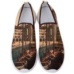 The Harbor, Riva, Lake Garda, Italy 1890-1900 2 Background Brown Men s Slip On Sneakers by ConteMonfrey