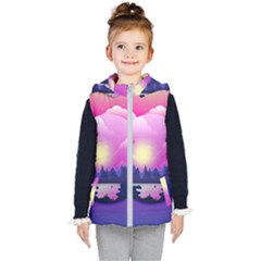 Landscape Illustration Illustrator Kids  Hooded Puffer Vest by Wegoenart