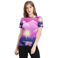 Landscape Illustration Illustrator Women s Short Sleeve Rash Guard by Wegoenart