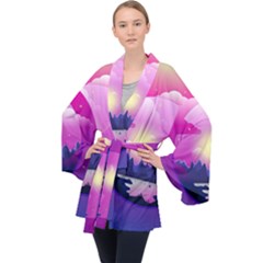 Landscape Illustration Illustrator Long Sleeve Velvet Kimono  by Wegoenart