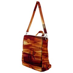 Illustration Golden Tuscany Brown Orange Crossbody Backpack by Wegoenart