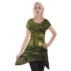 Nature Greenforest Trees Tree Landscape Short Sleeve Side Drop Tunic by Wegoenart