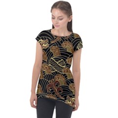 Oriental Traditional Seamless Pattern Cap Sleeve High Low Top by Wegoenart