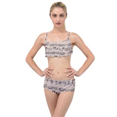 Art Vintage Music Paper Background Design Layered Top Bikini Set