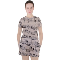 Art Vintage Music Paper Background Design Women s Tee and Shorts Set