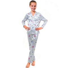 Background-flower Beatiful Kid s Satin Long Sleeve Pajamas Set