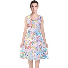 Floral Pattern V-neck Midi Sleeveless Dress  by nateshop