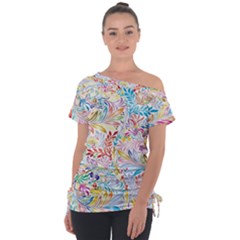 Floral Pattern Off Shoulder Tie-Up Tee