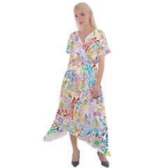 Floral Pattern Cross Front Sharkbite Hem Maxi Dress by nateshop