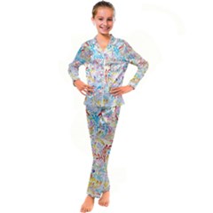 Floral Pattern Kid s Satin Long Sleeve Pajamas Set by nateshop