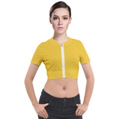 Geometric-pattern-yellow Short Sleeve Cropped Jacket by nateshop