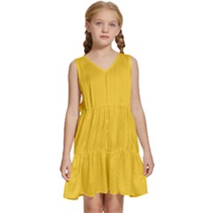 Geometric-pattern-yellow Kids  Sleeveless Tiered Mini Dress