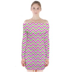 Mave,chevron,white,navi,purple Long Sleeve Off Shoulder Dress