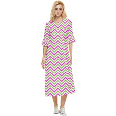 Mave,chevron,white,navi,purple Double Cuff Midi Dress by nateshop