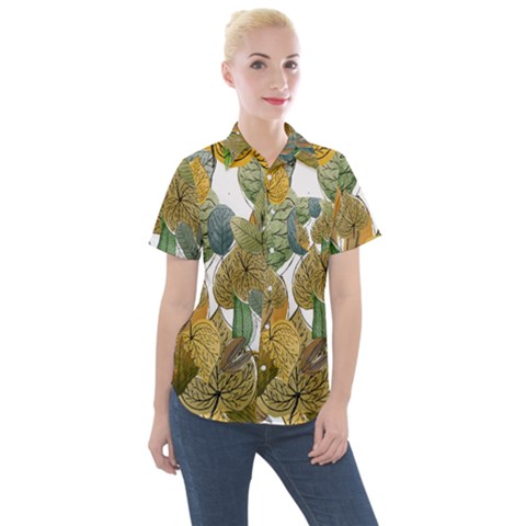 Illustration Sheet Autumn Color Drawing Women s Short Sleeve Pocket Shirt by Wegoenart