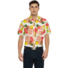 Citrus Fruit Seamless Pattern Men s Short Sleeve Pocket Shirt 