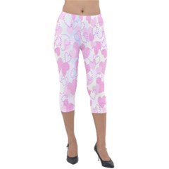 Valentine-background-hearts-bokeh Lightweight Velour Capri Leggings 