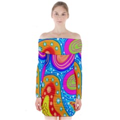 Abstract-tekstur Long Sleeve Off Shoulder Dress