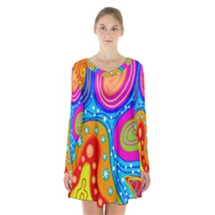 Abstract-tekstur Long Sleeve Velvet V-neck Dress