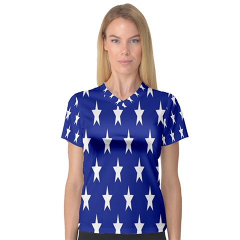 Banner-star Blue V-neck Sport Mesh Tee by nateshop