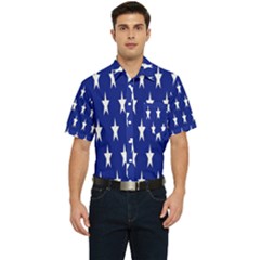 Banner-star Blue Men s Short Sleeve Pocket Shirt  by nateshop