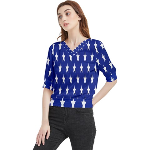 Banner-star Blue Quarter Sleeve Blouse by nateshop