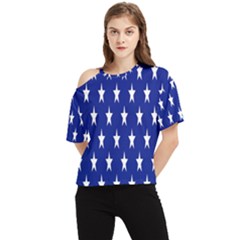 Banner-star Blue One Shoulder Cut Out Tee by nateshop