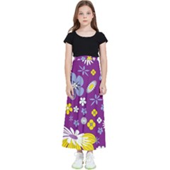 Floral-purple Yellow Kids  Flared Maxi Skirt