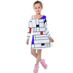 Illustration Geometric Abstract Plates Mosaic Kids  Long Sleeve Velvet Dress by Wegoenart