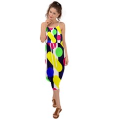 Illustration Geometric Form Circle Line Pattern Waist Tie Cover Up Chiffon Dress