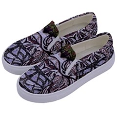 Liberty Inspired Embroidery Iv Kids  Canvas Slip Ons by kaleidomarblingart