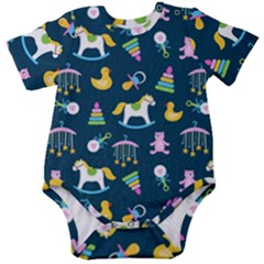 Cute Babies Toys Seamless Pattern Baby Short Sleeve Onesie Bodysuit by Vaneshart
