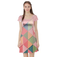 Illustration Pink Background Geometric Triangle Short Sleeve Skater Dress by Wegoenart