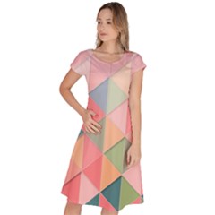 Illustration Pink Background Geometric Triangle Classic Short Sleeve Dress by Wegoenart
