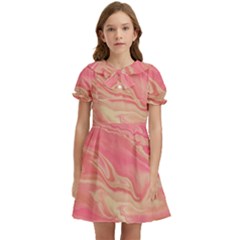 Illustration Graphic Pattern Texrure Pink Maeble Kids  Bow Tie Puff Sleeve Dress by Wegoenart