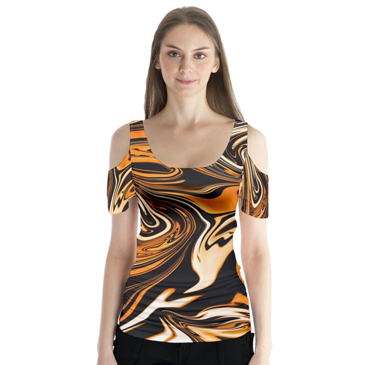 Illustration Abstract Pattern Modern Art Design Fantasy Surreal Butterfly Sleeve Cutout Tee 