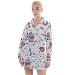 Coffee Coffeemania Caffeine Pattern Women s Long Sleeve Casual Dress by Wegoenart