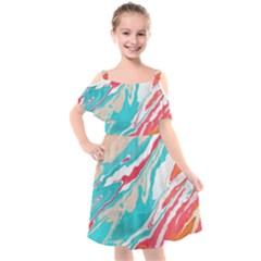 Stone Marble Texturw Pattern Kids  Cut Out Shoulders Chiffon Dress