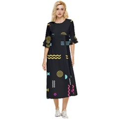 Illustration Geometric Art Colorful Shapes Double Cuff Midi Dress