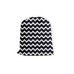 Illustration Black White Wave Pattern Wavy Halftone Drawstring Pouch (medium) by Wegoenart