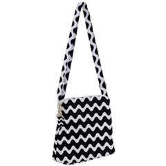 Illustration Black White Wave Pattern Wavy Halftone Zipper Messenger Bag by Wegoenart