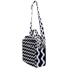 Illustration Black White Wave Pattern Wavy Halftone Crossbody Day Bag by Wegoenart