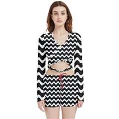 Illustration Black White Wave Pattern Wavy Halftone Velvet Wrap Crop Top And Shorts Set by Wegoenart