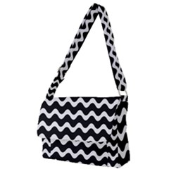 Illustration Black White Wave Pattern Wavy Halftone Full Print Messenger Bag (s) by Wegoenart