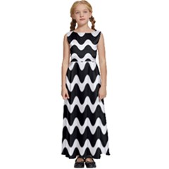 Illustration Black White Wave Pattern Wavy Halftone Kids  Satin Sleeveless Maxi Dress by Wegoenart