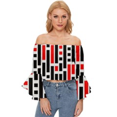 Illustration Background Geometric Pattern Off Shoulder Flutter Bell Sleeve Top